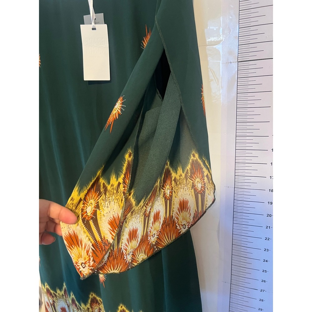 Grace Karin Dark Green Peacock Feather Border Print V-Neck Shift Dress 2XL NWT - Picture 9 of 10